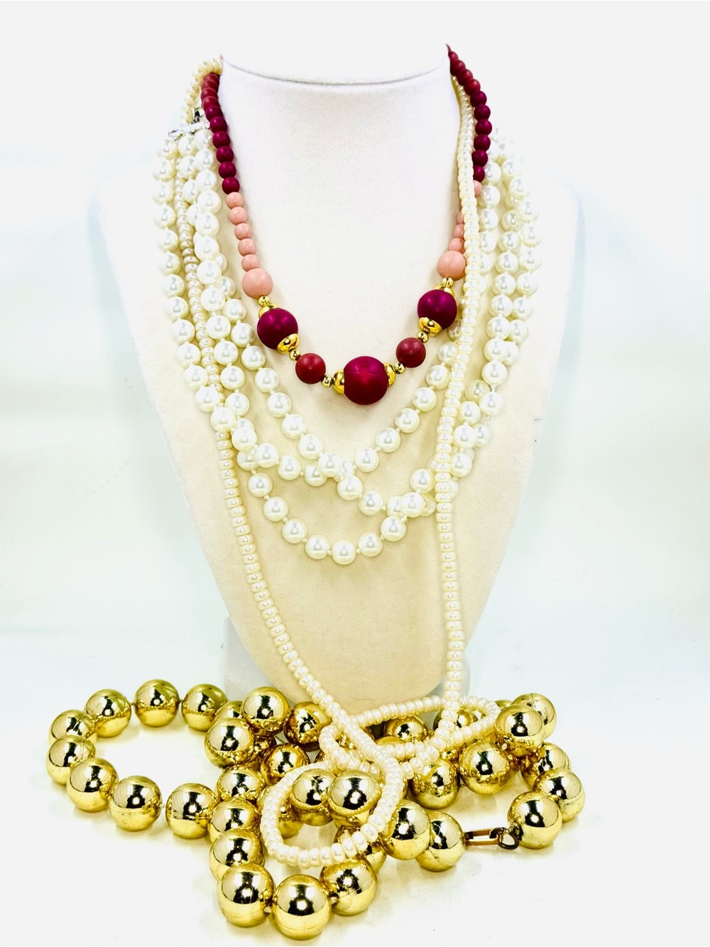 Vintage Japan, Faux Pearl & Gold Beaded Necklaces Bundle of 4